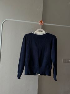 Navy Blue V neck Buttoned Cardigan