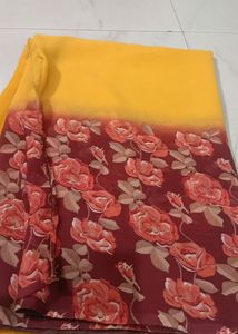Mustard With Maroon Saree