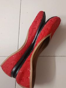 Brand New Red Juttis, with embroidery design