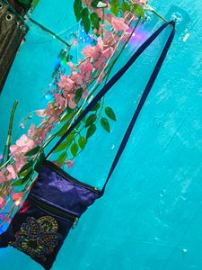 Embroidered Velvet Sling Bag