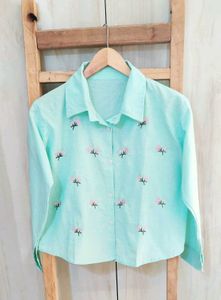 Light Green Embroidery Work Shirt Size-36
