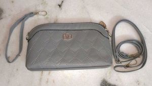Grey Quilted Clutch with Strap