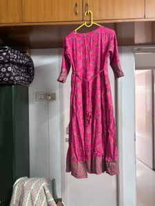 Pink Yoke Worked Anarkali Kurta