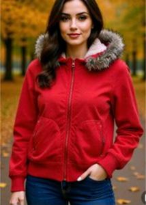 Red Faux Fur Trim Jacket