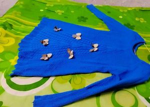 Blue Knit Sweater with Bows