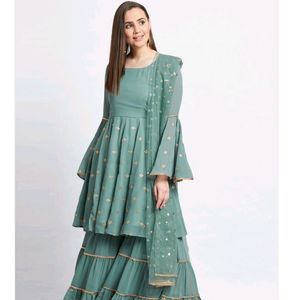 A -Line Georgette Kurta And Sharara Size L