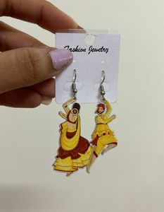Garba Dance Printed Dangling Earrings