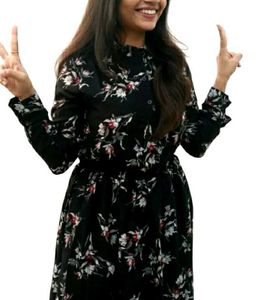 New Floral Print Long Sleeve Midi Dress