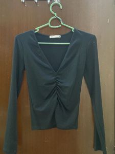 Zara Black Ruched Long Sleeve Top