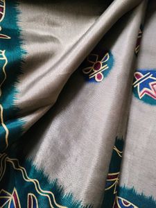 Beautiful Grey And Green Silk Saree