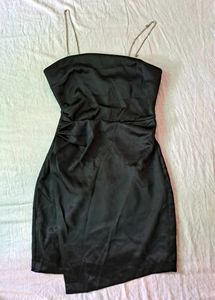Zara Satin Black Dress With Rhinestone Sleeves