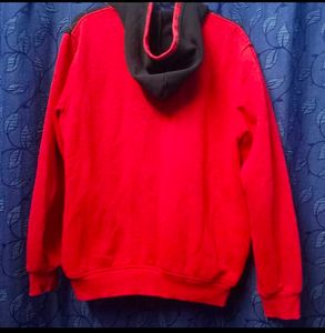 Red Colour Block Zipper Hoodie For Men Winter Wear