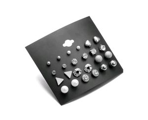 CLASSY SILVER 12 PAIRS STUD EARRINGS