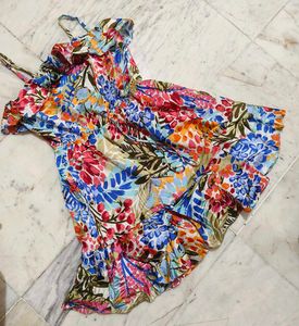 Beach Mini  Dress Multi Colour With Strip