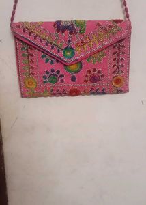 Embroidered Pink Clutch