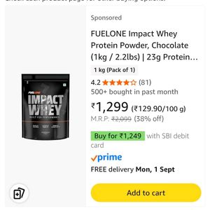 FUELONE Impact Whey Protein Powder, Chocolate 1kg
