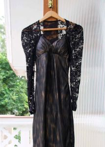 Black Metallic Sheen Lace Dress