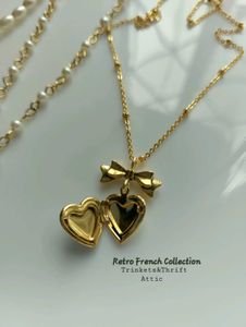 Floral Heart Locket Pendant Long Chain Necklace
