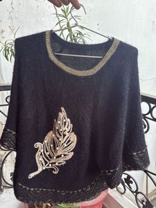 Elegant Embellished Black Poncho