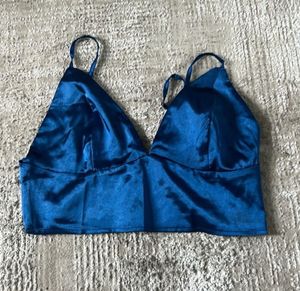 Blue Satin Bralette Top