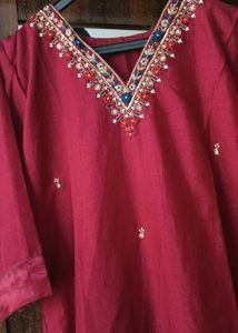 🔥 Today&#39;s Offer 🔥partywear Maroon kurta set