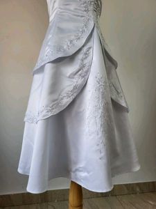 White Embroidered Tea Length Wedding Dress