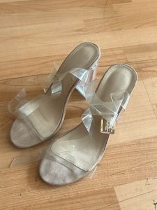 Shein Clear Strap Block Heels Nude