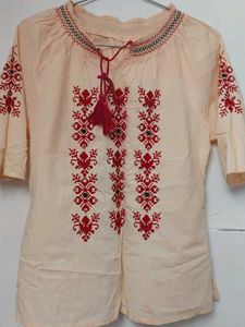 Embroidered Peasant Top