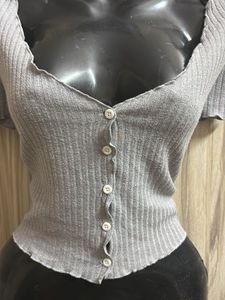 sexy Grey Ribbed Cardigan