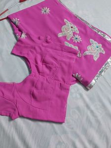 Pink Saree With Stiched Blouse