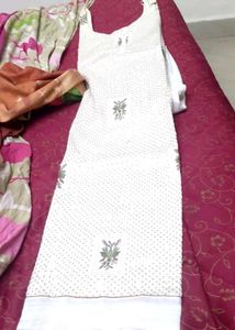 Off White Straight Kurta Set-Sequins And embroider