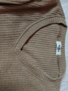 Khaki V Neck Full Sleeve Top