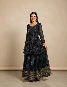 Elegant Navy Blue gagra and top blu Without Dupatt
