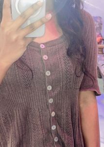 Brown Knit Button-Down Top