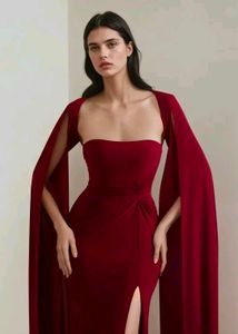 Elegant Maroon Extended Cape Sleeve Maxi Dress