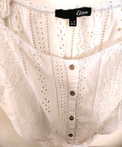 White Eyelet Top &amp; Pleated Tweed Skirt
