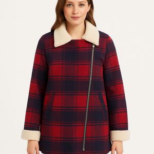 Red Plaid Sherpa Collar Jacket