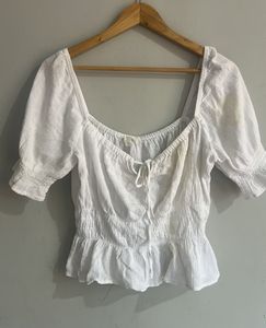 White Peplum Puff Sleeve Top