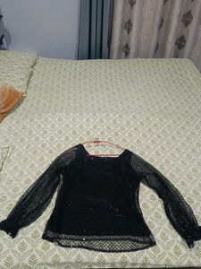 Black Net Top With Sequence Work