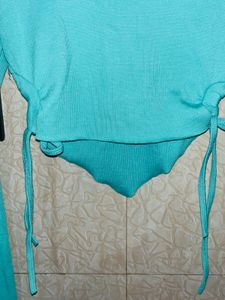 Mint Green Ruched Hem Stylish Ribbed Top