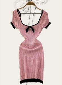 Pink Ribbed Knit Bow Dress
