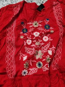 Red Embroidered Kurta