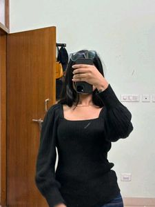 Black Square Neck Top