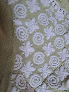 Pastel Green Chikankari Style Kurti with White Emb