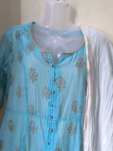 Blue Printed Kurti with Dupatta (No Return)
