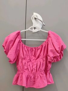 Newme Hot Pink Ruffled Crop Top