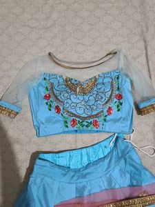 Light Blue Wedding Lehenga With Embroidery Dupatta