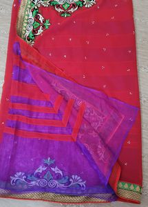 Red AND Purple Half N Haf Saree
