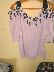 Pink Floral Cold Shoulder Top