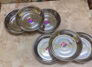 Set of 6 Stainless Steel Dinner Plates